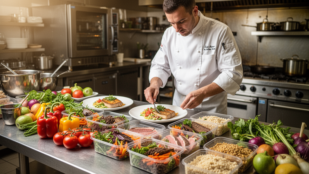 Chef preparing healthy meals in a professional kitchen