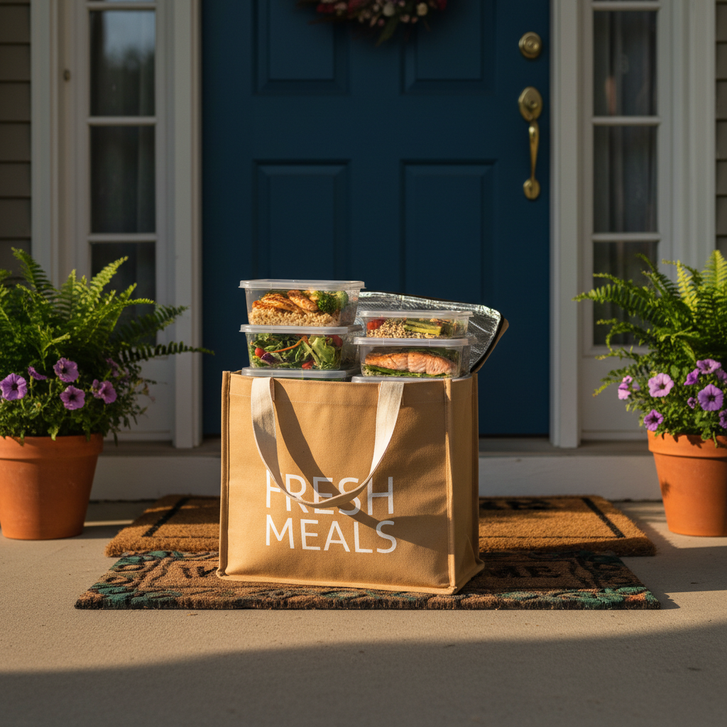 Meal prep boxes being delivered to a doorstep